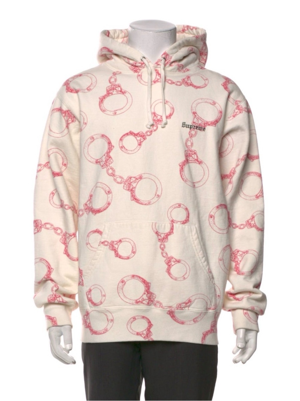 Supreme Cream Hoodie with Pink Handcuff All-Over Print